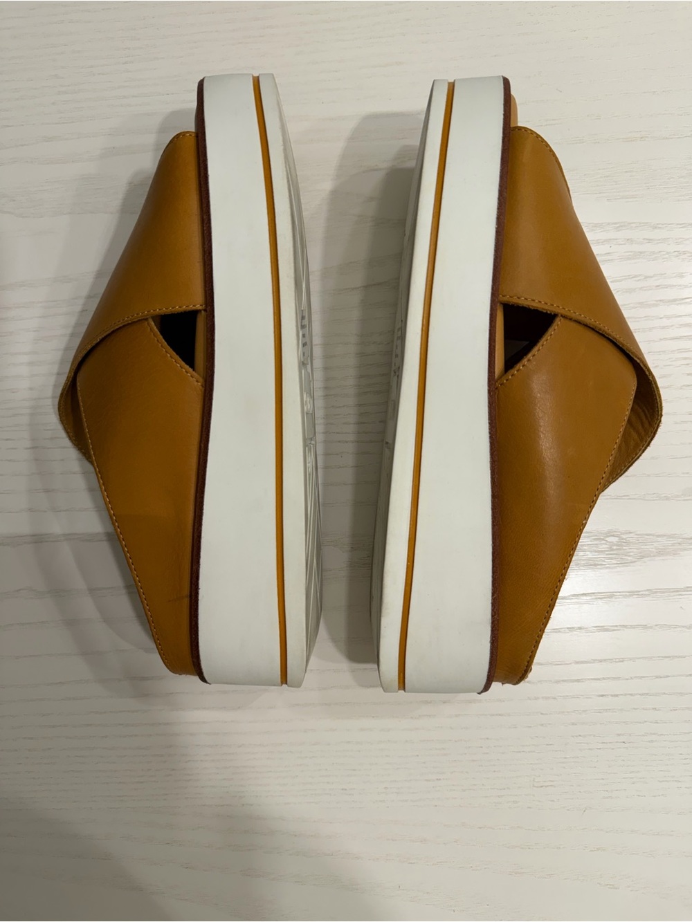 Silent D Cognac Leather Crisscross Platform Slide Sandals EU 39 / US8-8.5 - Picture 5 of 8